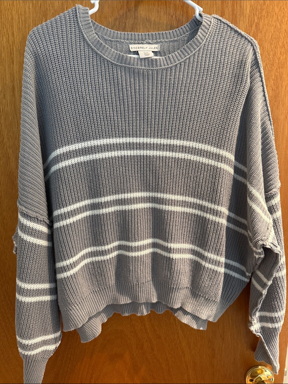 Sincerly Jules Gray & White Striped Crewneck Sweater